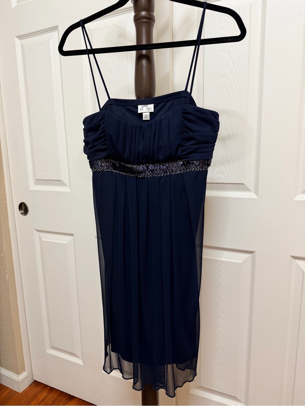 Sweet Storm Navy Midi Dress with Sequin Waist